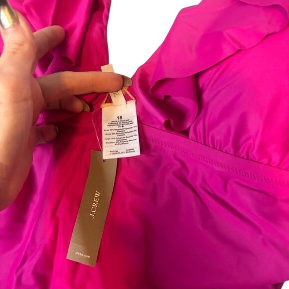 J.Crew Ruched Ruffle One-Piece Swimsuit Pink V-Neck Size 18 NWT - Picture 4 of 4